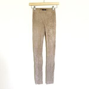 Lamarque 100% Suede Leather Pull on Skinny Women's Pants in Tan XS
